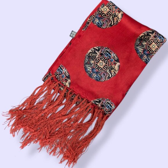 Vintage Silk Rectangular Fringe Scarf - Picture 3 of 5